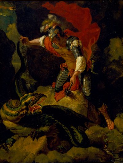 Jason forgifter dragen (olie på egetræspanel) af Salvator (after) Rosa