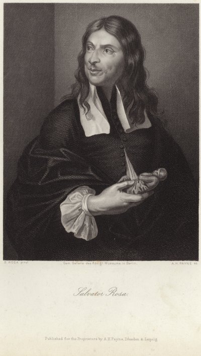 Portræt af Salvator Rosa (kobberstik) af Salvator (after) Rosa