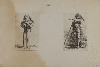 (Figurserie) Gammel mand med fjerklædt hat og hvilende hænder af Salvator Rosa