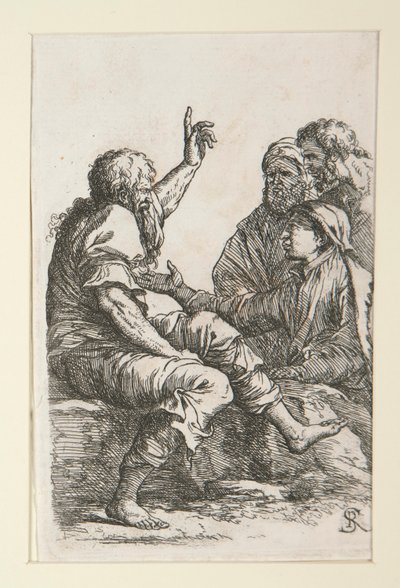 En gammel mand taler med tre mænd af Salvator Rosa
