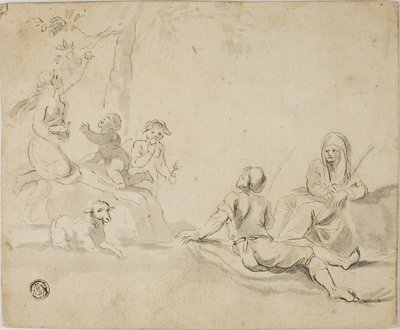 Æblehøstere og hvilende hyrder af Salvator Rosa