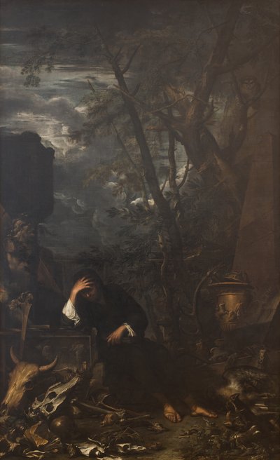 Demokritus i meditation af Salvator Rosa