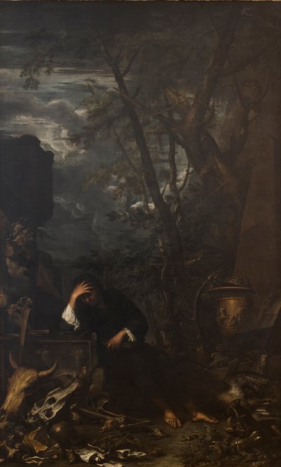 Demokritus i meditation af Salvator Rosa