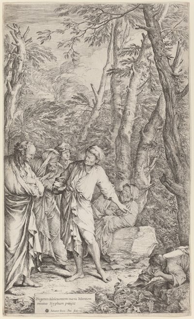 Diogenes kaster sin skål væk af Salvator Rosa