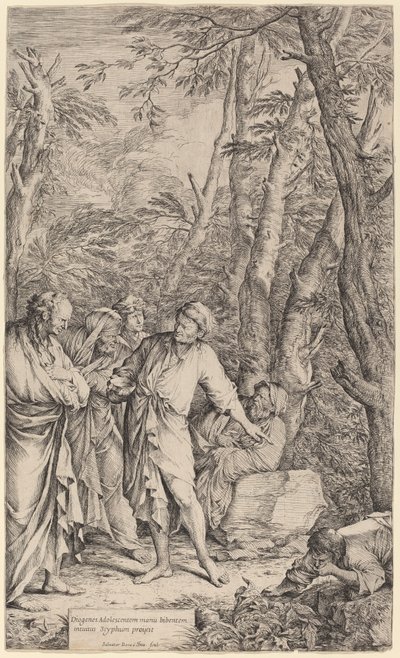 Diogenes kaster sin skål væk af Salvator Rosa