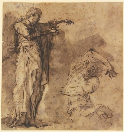 Design for Kristus, der helbreder en besat mand af Salvator Rosa