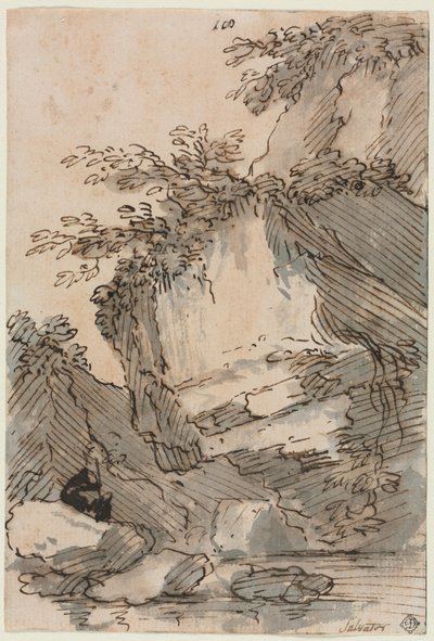 Figurer ved en stenet pool, 16601673. af Salvator Rosa