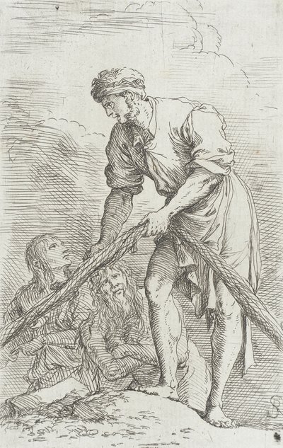 Figurin: En mand, der trækker et net ind af Salvator Rosa