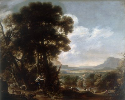 Hermina udskærer navnet Tancredi på et træ, værk af Salvatore Rosa, konserveret på Galleria Estense i Modena af Salvator Rosa