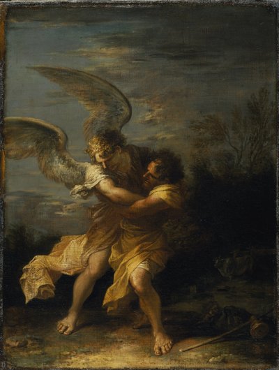 Jakob kæmper med englen (olie på lærred) af Salvator Rosa