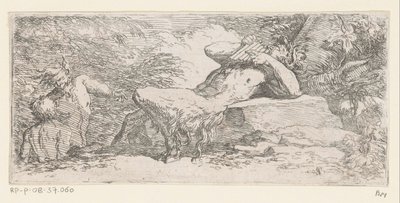 Satyr med en pan flute Tritons and River Gods (serietitel) af Salvator Rosa