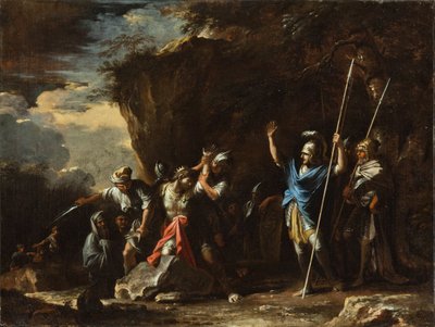 En scene fra den græske historie: Kong Kroisos’ døvstumme søn forhindrer perserne i at dræbe sin far af Salvator Rosa