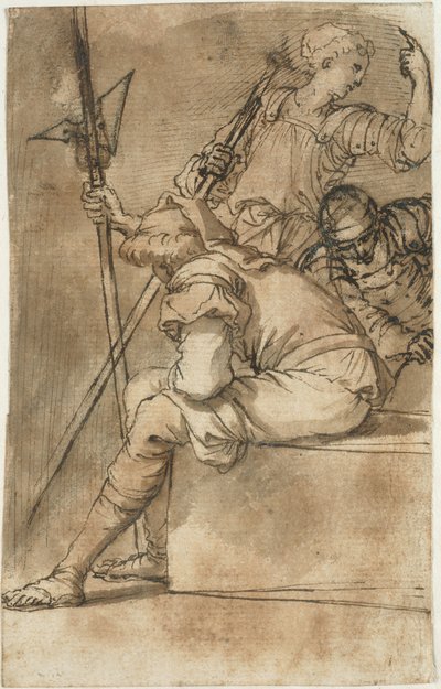 Tre soldater hviler af Salvator Rosa