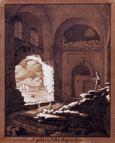 Interiør af Palace of Queen Giovanna (blyant, blækvask og hvid tempera) af Salvatore Cammarano