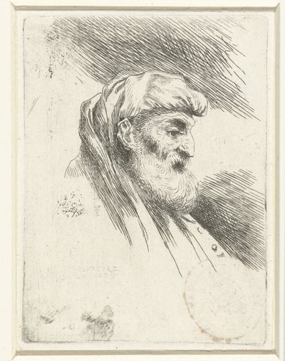 Hoved af en gammel mand med skæg Lille undersøgelse af hoveder med orientalsk hovedbeklædning (serietitel) af Salvatore Castiglione (signed by artist)