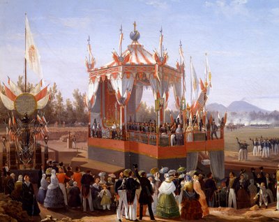 Francis I og Maria Isabella deltager i den officielle ceremoni ved Arsenal of Napoli af Salvatore Fergola (1799-1874), Detail, Italien af Salvatore Fergola