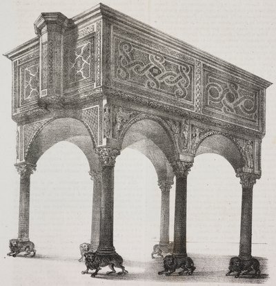 Gammel ambo i Sessa Aurunca-katedralen, Campania, Italien, litografi af Salvatore Puglia efter tegning af Pasquale Mattei (1813-1879) fra Poliorama Pittoresco, n 43, 31. maj af Salvatore Puglia
