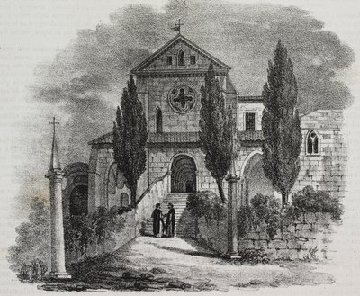 Casamari kloster, Veroli, Lazio, Italien, litografi af Salvatore Puglia fra Poliorama Pittoresco, n 47, 1. juli af Salvatore Puglia