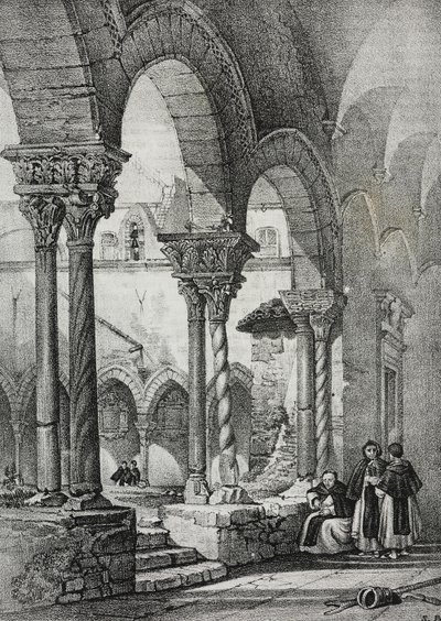 Cloister of Church of Saint Dominic, Palermo, litografi af Salvatore Puglia fra Poliorama Pittoresco, n 11, 23. oktober af Salvatore Puglia