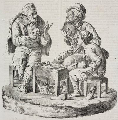 Skomager i strid, statuetter af Giacomo Bongiovanni og Giuseppe Vaccaro, litografi af Salvatore Puglia fra Poliorama Pittoresco, n 32, 18. marts af Salvatore Puglia