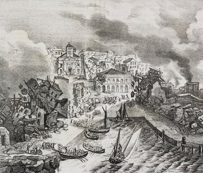Ødelæggelse af Pointe--Pitre under jordskælv den 8. februar af Salvatore Puglia
