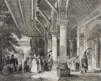 Entré i Serraglio, Tyrkiet, fra historieharem i øst, litografi fra Poliorama Pittoresco, n 12, 28. oktober af Salvatore Puglia