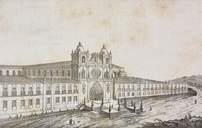 Facade af klostret Alcobaca, Portugal, litografi af Salvatore Puglia fra Poliorama Pittoresco, n 50, 19. juli af Salvatore Puglia