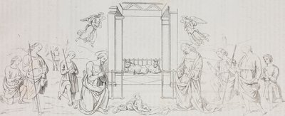 Fontignano Nativity, tilbedelse af hyrder, litografi af Salvatore Puglia efter maleri af Pietro Perugino (cirka 1450-1523) fra Poliorama Pittoresco, n 42, 24. maj af Salvatore Puglia