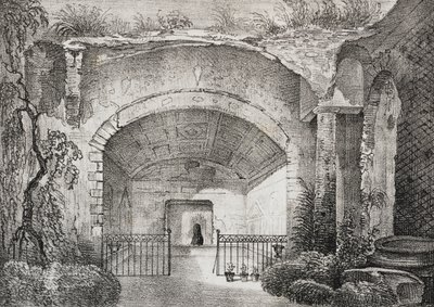 Sal i gammel villa hos Prince of Caposele i Formia, Lazio, Italien, litografi af Salvatore Puglia fra Poliorama Pittoresco, n 23, 11. januar af Salvatore Puglia