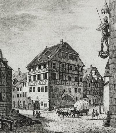 House of Albrecht Durer (1471-1528) i Nürnberg, Tyskland, litografi af Salvatore Puglia fra Poliorama Pittoresco, n 31, 12 marts af Salvatore Puglia