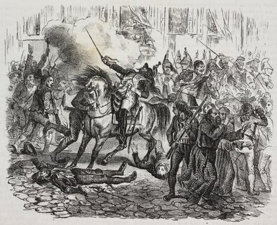 Opstanden af Madrid, litografi af Salvatore Puglia fra History of Napoleon af Cesare Malpica (1804-1848) fra Poliorama Pittoresco, n 47, 1. juli af Salvatore Puglia