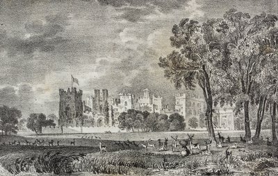 Raby Castle, Durham, England, Storbritannien, litografi af Salvatore Puglia fra Poliorama Pittoresco, n 42, 27. maj af Salvatore Puglia