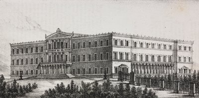 Royal Palace i Athen, Grækenland, litografi af Salvatore Puglia fra Poliorama Pittoresco, n 5, 9. september af Salvatore Puglia