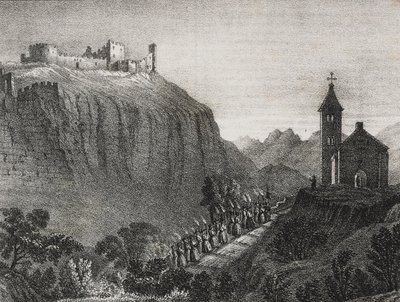 Tur til Cappelluccia, scene for Magic Lantern, samling af historier og billeder, litografi af Salvatore Puglia fra Poliorama Pittoresco, n 41, 17. maj af Salvatore Puglia