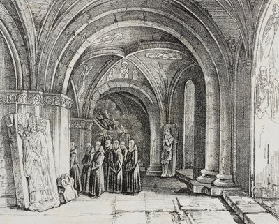 Underjordisk kirke i Basel Cathedral, Schweiz, litografi af Salvatore Puglia fra Poliorama Pittoresco, n 50, 22. juli af Salvatore Puglia
