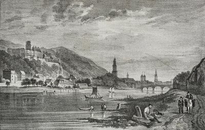 Udsigt over Heidelberg, Tyskland, litografi af Salvatore Puglia fra Poliorama Pittoresco, nr. 28, 19. februar af Salvatore Puglia