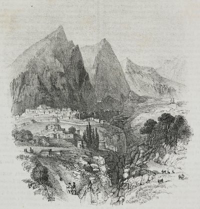 Udsigt over Mount Parnassus fra Delphi, Grækenland, litografi af Salvatore Puglia fra Poliorama Pittoresco, n 46, 25. juni af Salvatore Puglia