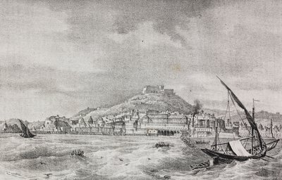 Udsigt over Napoli fra havet, Campania, Italien, litografi af Salvatore Puglia fra Poliorama Pittoresco, n 2, 17. august af Salvatore Puglia