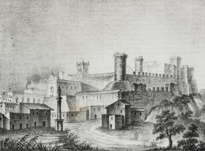 Udsigt over Oria, Apulien, Italien, litografi af Salvatore Puglia fra Poliorama Pittoresco, n 13, 6. november af Salvatore Puglia