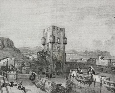Villa af Prince of Butera i Bagheria, Palermo, Sicilien, litografi af Salvatore Puglia fra Poliorama Pittoresco, nr. 3, 28. august af Salvatore Puglia