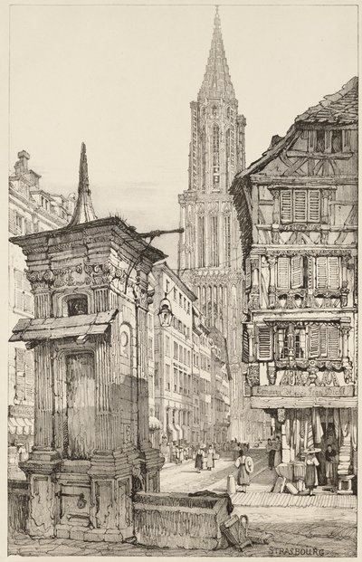 Rue Mercière og vestfronten af Strasbourg-katedralen af Samuel (after) Prout