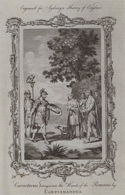 Caractacus forrådt i romernes hænder af Cartismandua (gravering) af Samuel (after) Wale