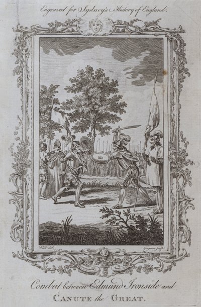 Kamp mellem Edmund Ironside og Knud den Store (gravering) af Samuel (after) Wale