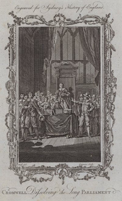 Cromwell opløser det lange parlament (gravering) af Samuel (after) Wale