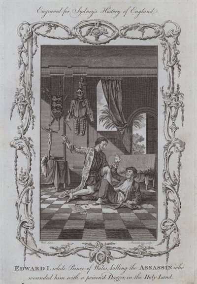 Edward I, mens prins af Wales dræbte snigmorderen, der sårede ham med en forgiftet dolk, i det hellige land (gravering) af Samuel (after) Wale