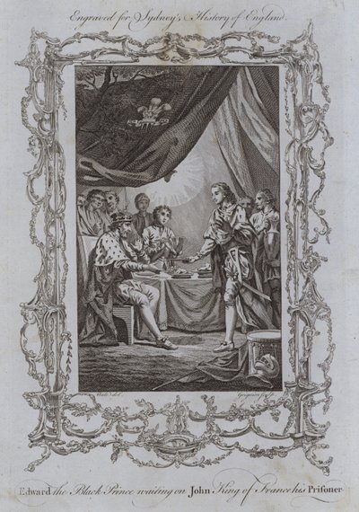 Edward den sorte prins venter på John King of France, hans fange (gravering) af Samuel (after) Wale