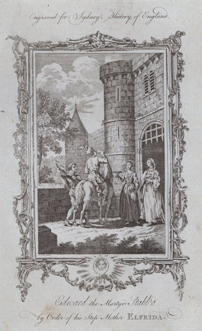 Edward Martyren stukket efter ordre fra sin stedmor Elfrida (gravering) af Samuel (after) Wale