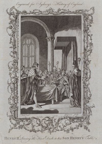 Henry II serverer den første ret til sin søn Henrys bord (gravering) af Samuel (after) Wale