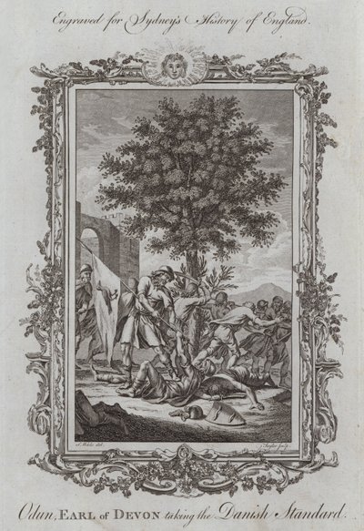 Odun, jarl af Devon tager den danske standard (gravering) af Samuel (after) Wale