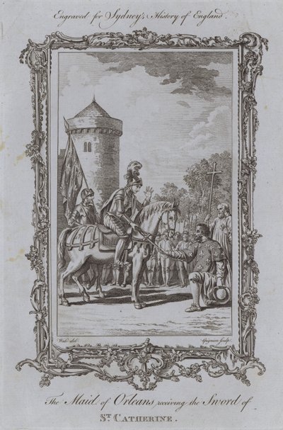Jomfruen af Orleans modtager St. Catherines sværd (gravering) af Samuel (after) Wale
